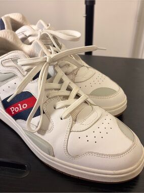 Polo by Ralph Lauren White Navy Red Leather Sneakers